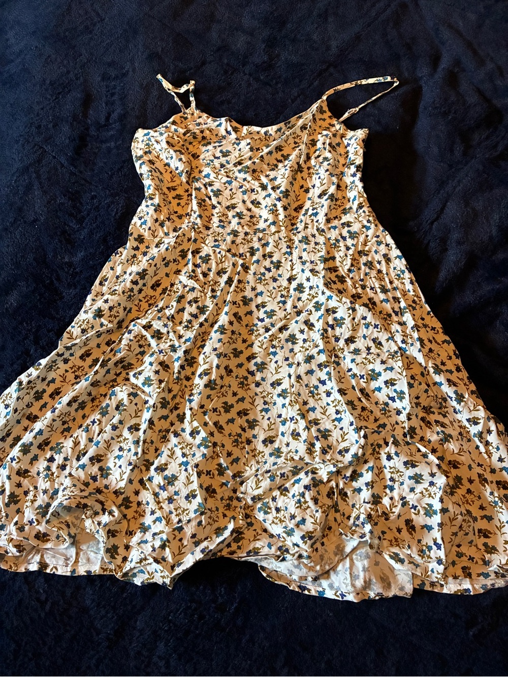 Old Navy White Floral Spaghetti-Strap Dress with Blue Print